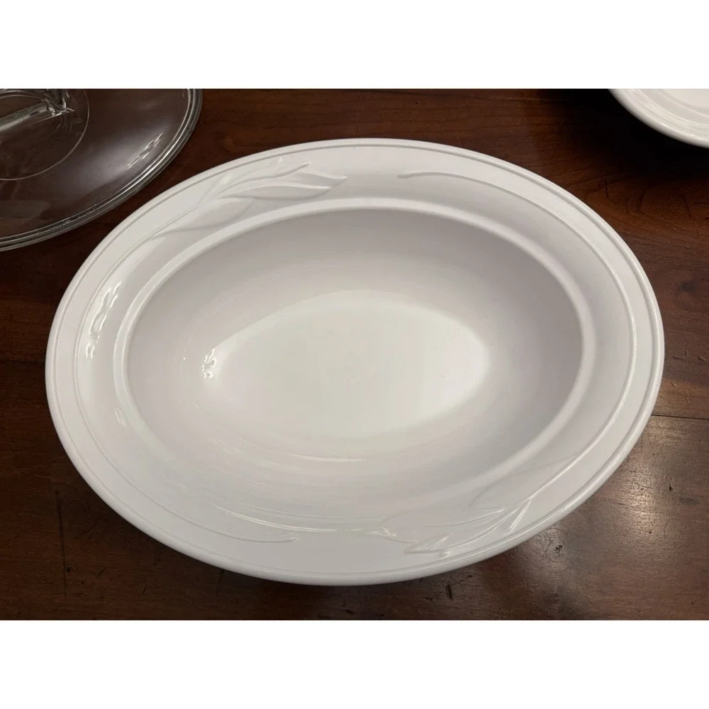 Vintage Corningware Casual Elegance White Flora Casserole Roaster Set L-32 L-13‎